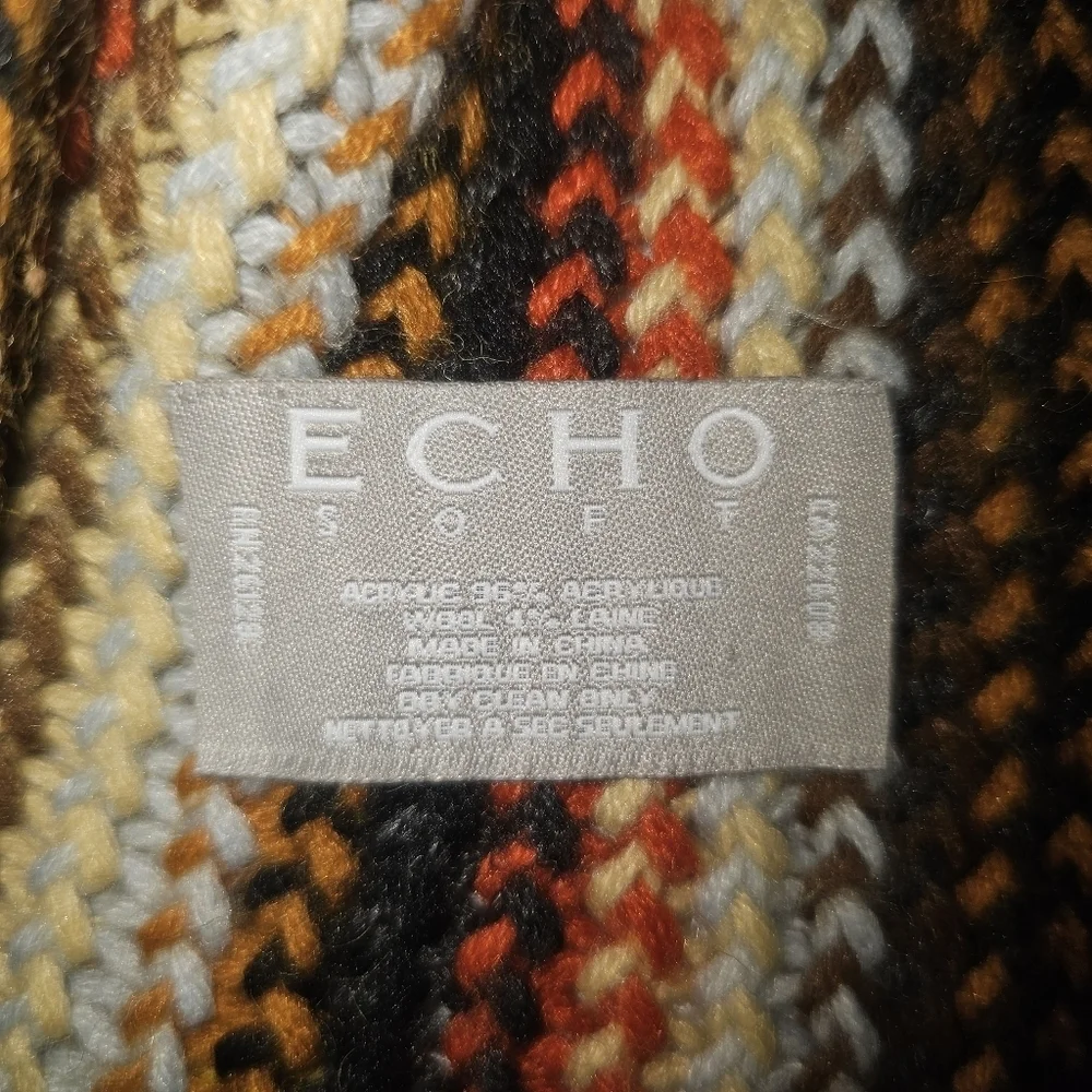 Echo Retro Boho Knit Scarf | Striped Woven Fringe | 60s Flower Child Vibe